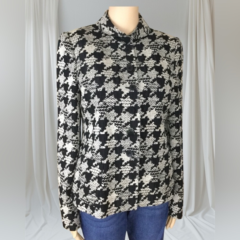 Armani Collezioni Made in Italy Black Grey Houndstooth Jacket Blazer Size 8